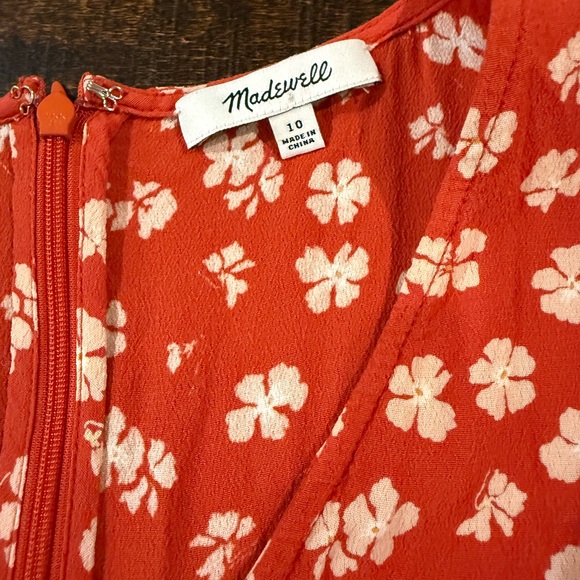 Madewell Happy Hibiscus Button Front Mini Dress Red Floral Size 10 - Picture 6 of 16